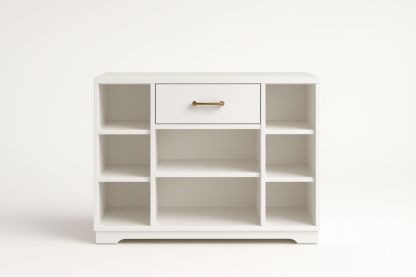 Credenza in Legno Composito Bianco con Ripiani e Cassetto