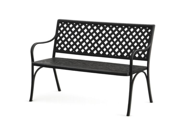 Banc de jardin en aluminium noir avec dossier motif croisé