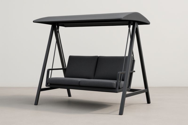 Balancelle en acier avec coussins en tissu polyester gris