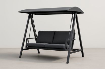 Balancelle en acier avec coussins en tissu polyester gris