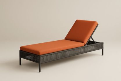 Bain de soleil en rotin réglable coussin orange