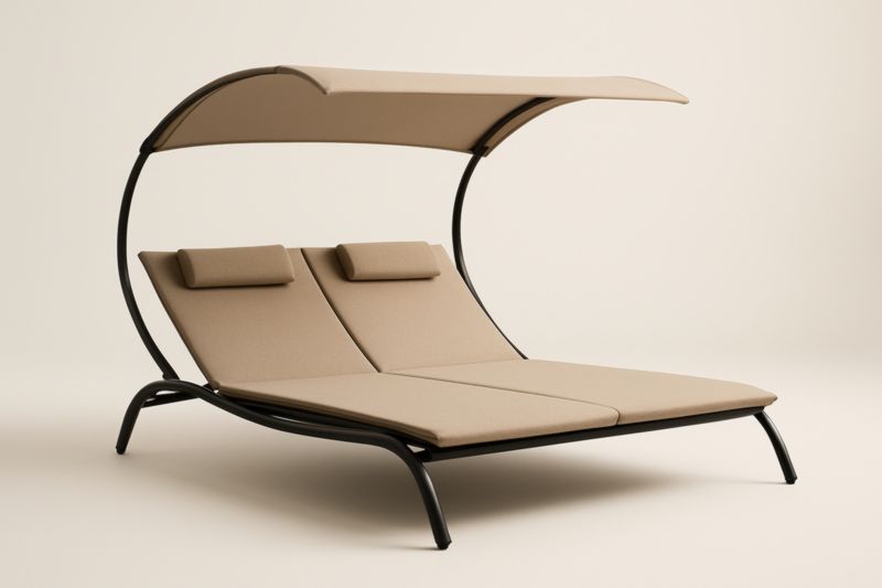 Transat double avec auvent acier et tissu polyester beige