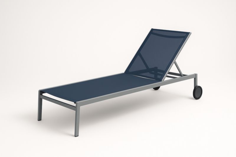 Chaise longue en aluminium et textilène bleu avec roulettes