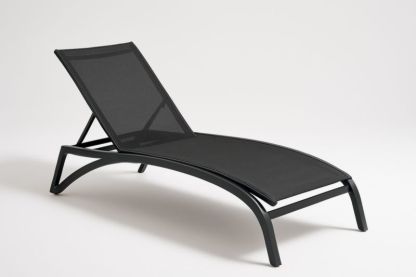 Chaise Longue Extérieure Aluminium Textilène Noir