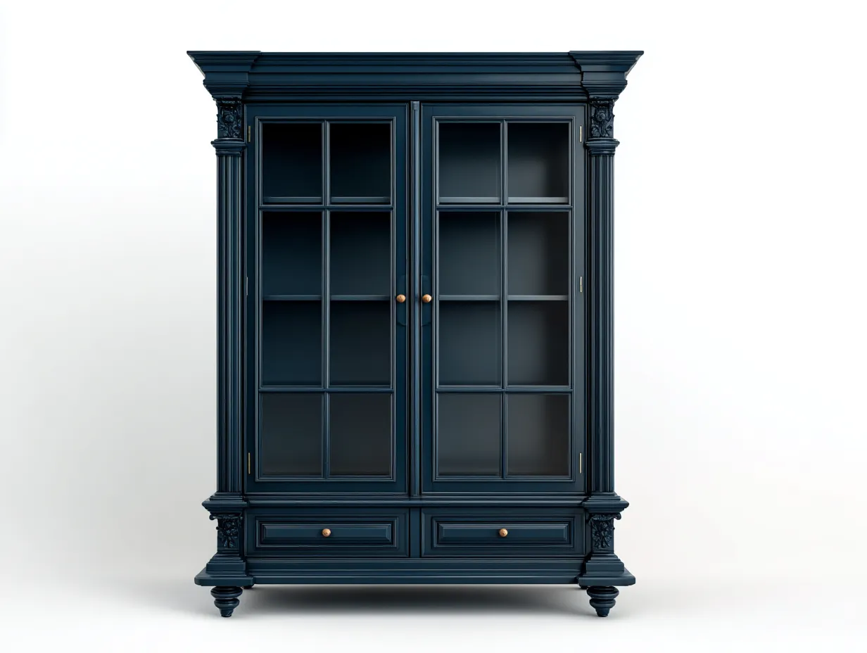 Vitrine - Bois-Verre - 118x48x195 cm - Bleu nuit - Style classique-Sofagethome