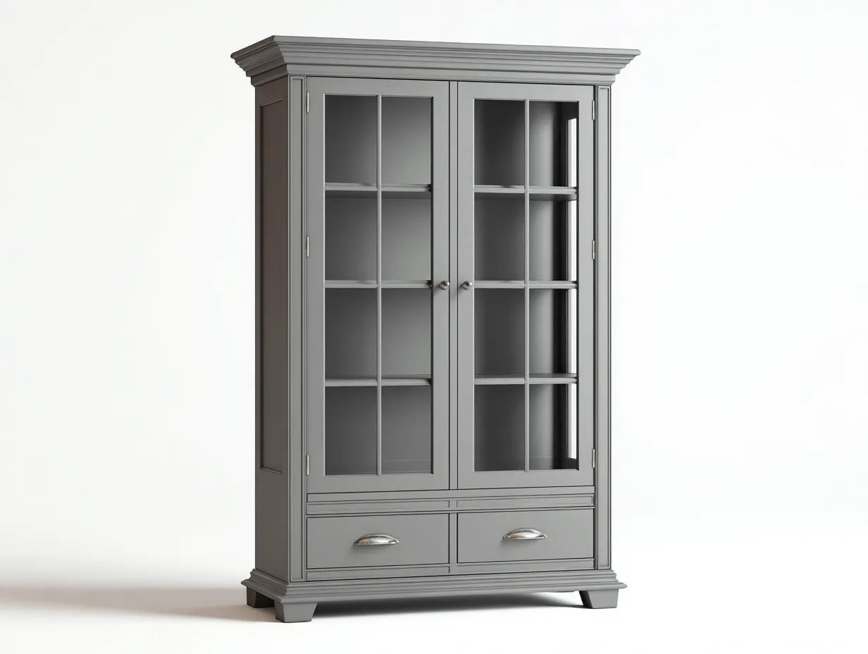 Vitrine - Bois-Verre - 90x42x185 cm - Gris foncé - Style classique-Sofagethome