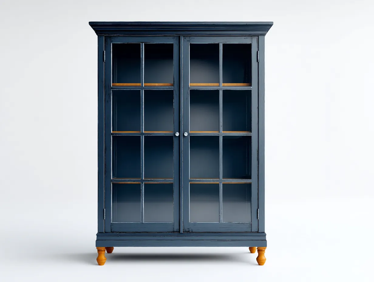 Vitrine - Bois-Verre - 112x46x185 cm - Bleu pétrole - Style classique-Sofagethome