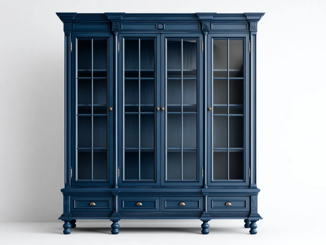 Vitrine - Bois-Verre - 182x50x198 cm - Bleu nuit - Style classique-Sofagethome