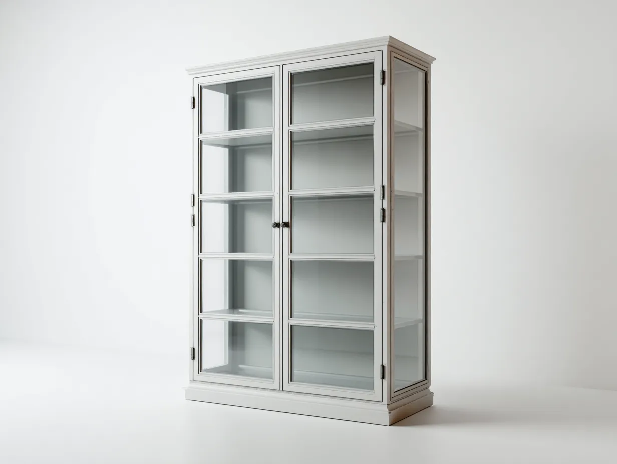Vitrine - Bois-Verre - 92x44x188 cm - Blanc cassé - Style contemporain-Sofagethome