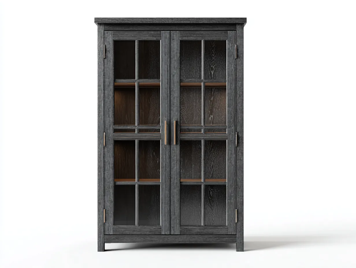 Vitrine - bois-verre - 112x43x196 cm - gris foncé - style classique-Craftgonest