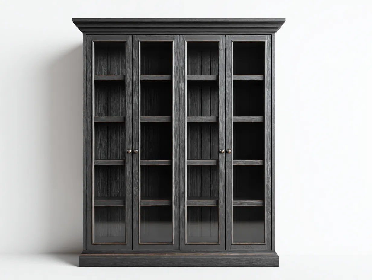 Vitrine - bois-verre - 162x45x210 cm - gris anthracite - style classique-Craftgonest