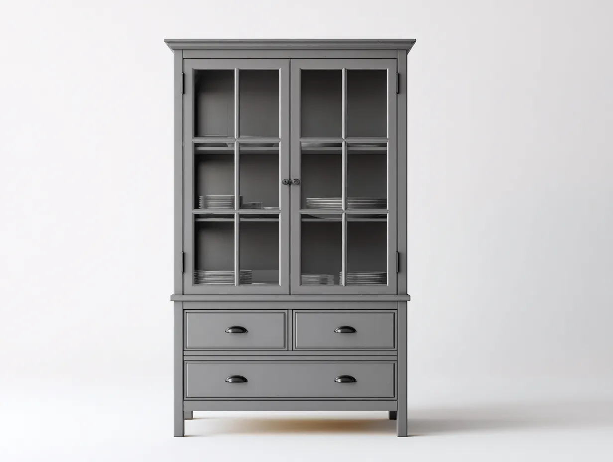 Vitrine - bois-verre - 108x44x192 cm - gris clair - style classique-Craftgonest