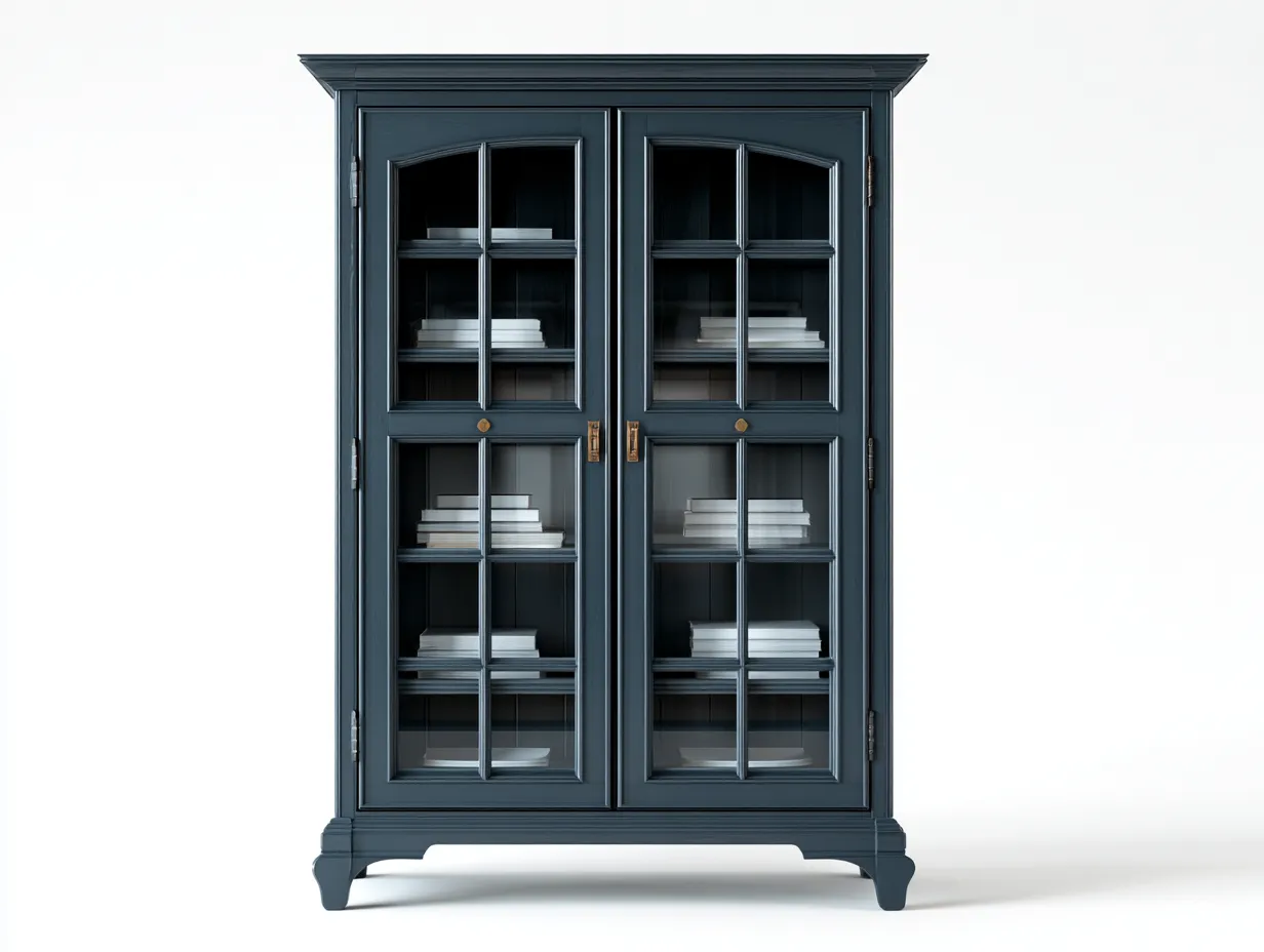 Vitrine - bois-verre - 118x42x198 cm - bleu gris - style classique-Craftgonest