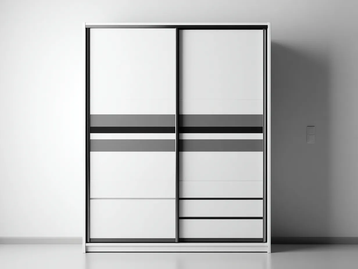 Armoire - panneaux bois-verre - 200x62x210 cm - blanc-gris-noir - style contemporain-Craftgonest