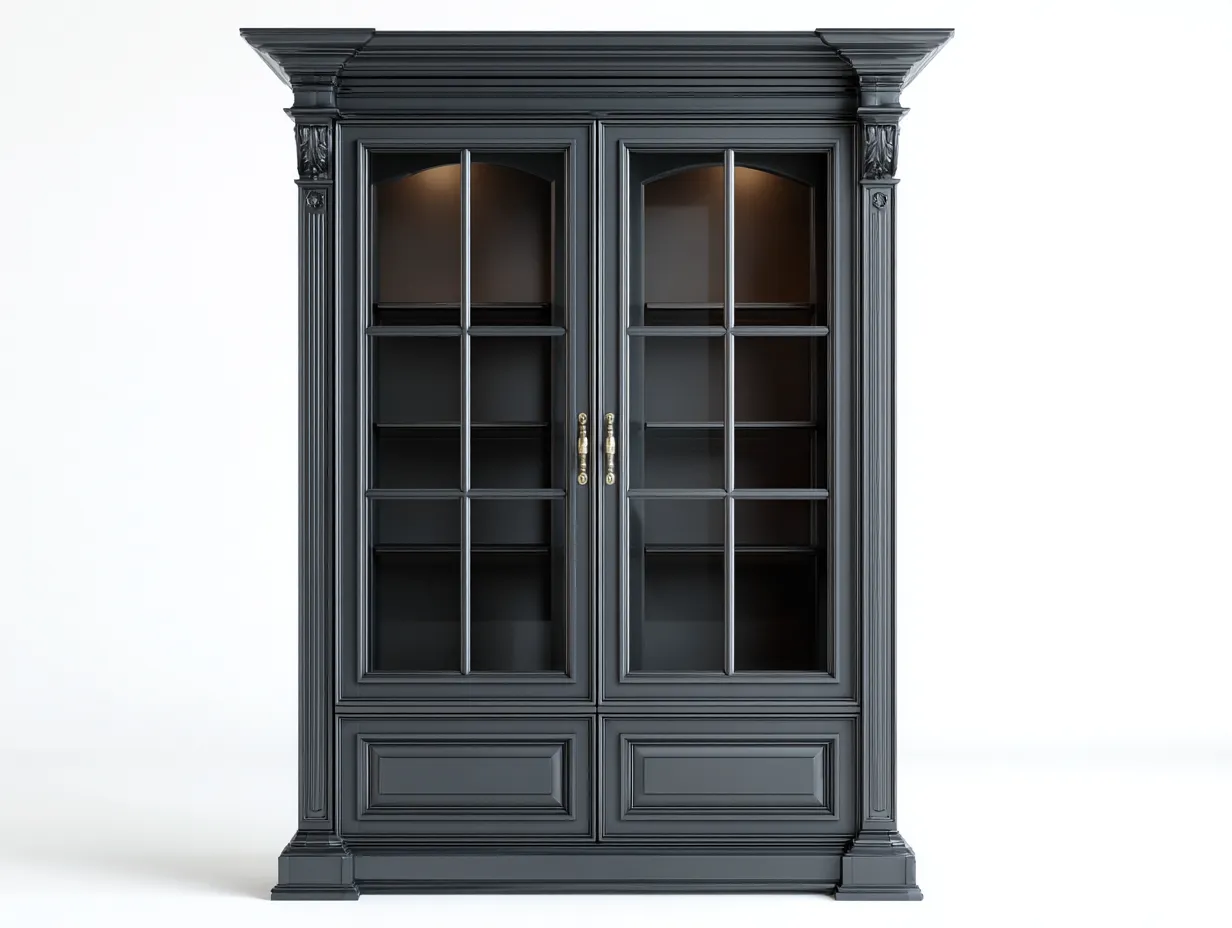 Vitrine - bois-verre - 118x45x205 cm - gris foncé - style classique-Craftgonest