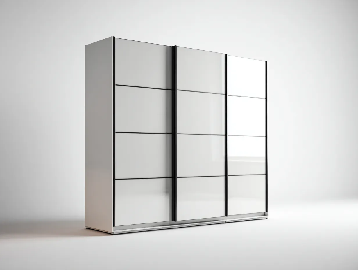 Armoire - panneaux bois-verre - 224x63x212 cm - blanc-noir - style contemporain-Craftgonest