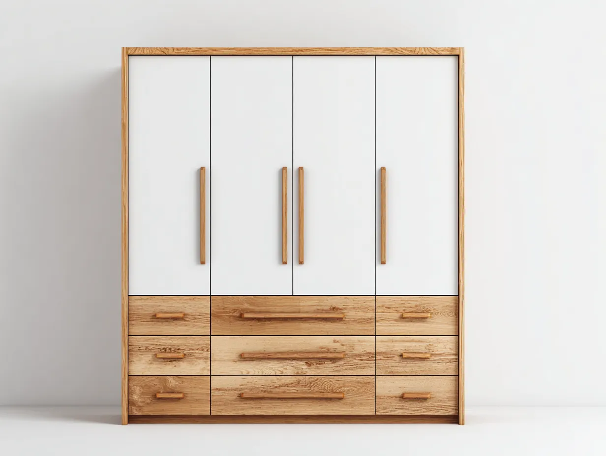 Armoire - panneaux bois-bois massif - 180x60x200 cm - blanc-naturel - style moderne-Craftgonest