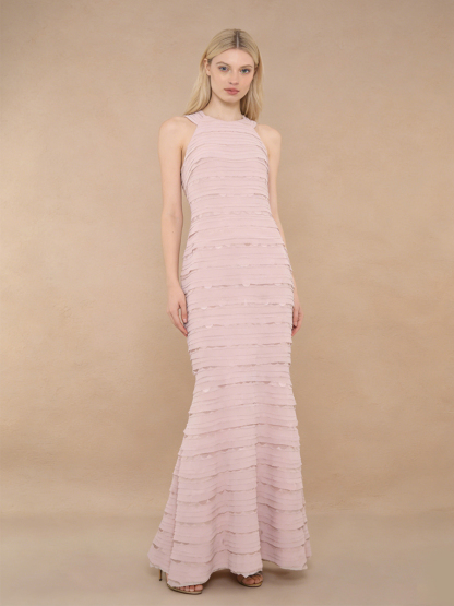 Elegant Halter Neck Layered Ruffle Mermaid Maxi Evening Gown