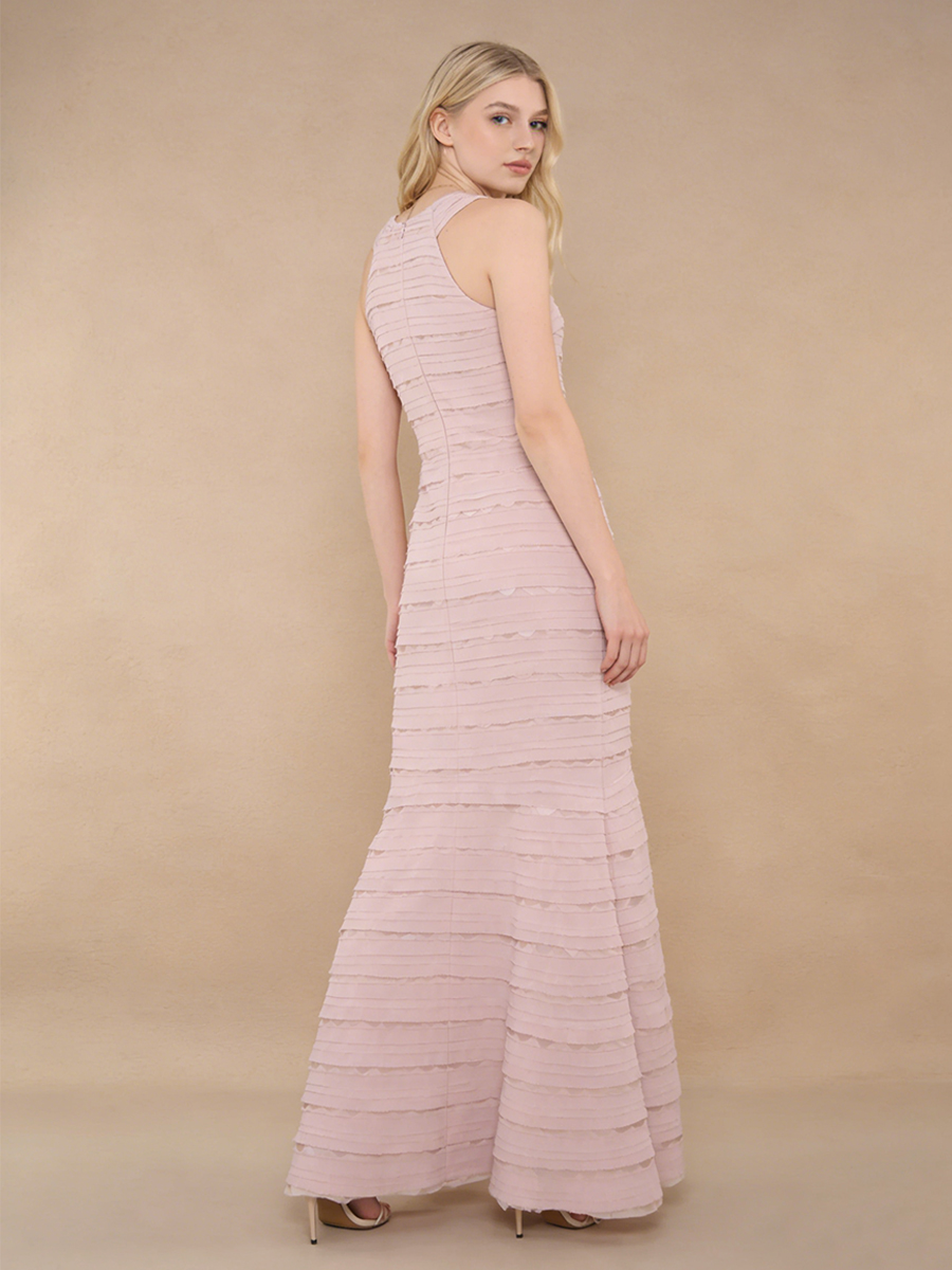 Elegant Halter Neck Layered Ruffle Mermaid Maxi Evening Gown