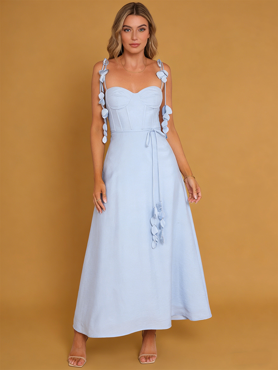 A-Line Sweetheart Neckline Maxi Dress with 3D Floral Appliqué for Wedding Guest