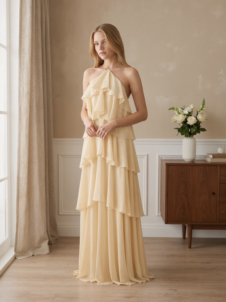 Halter Neck Tiered Chiffon Maxi Dress