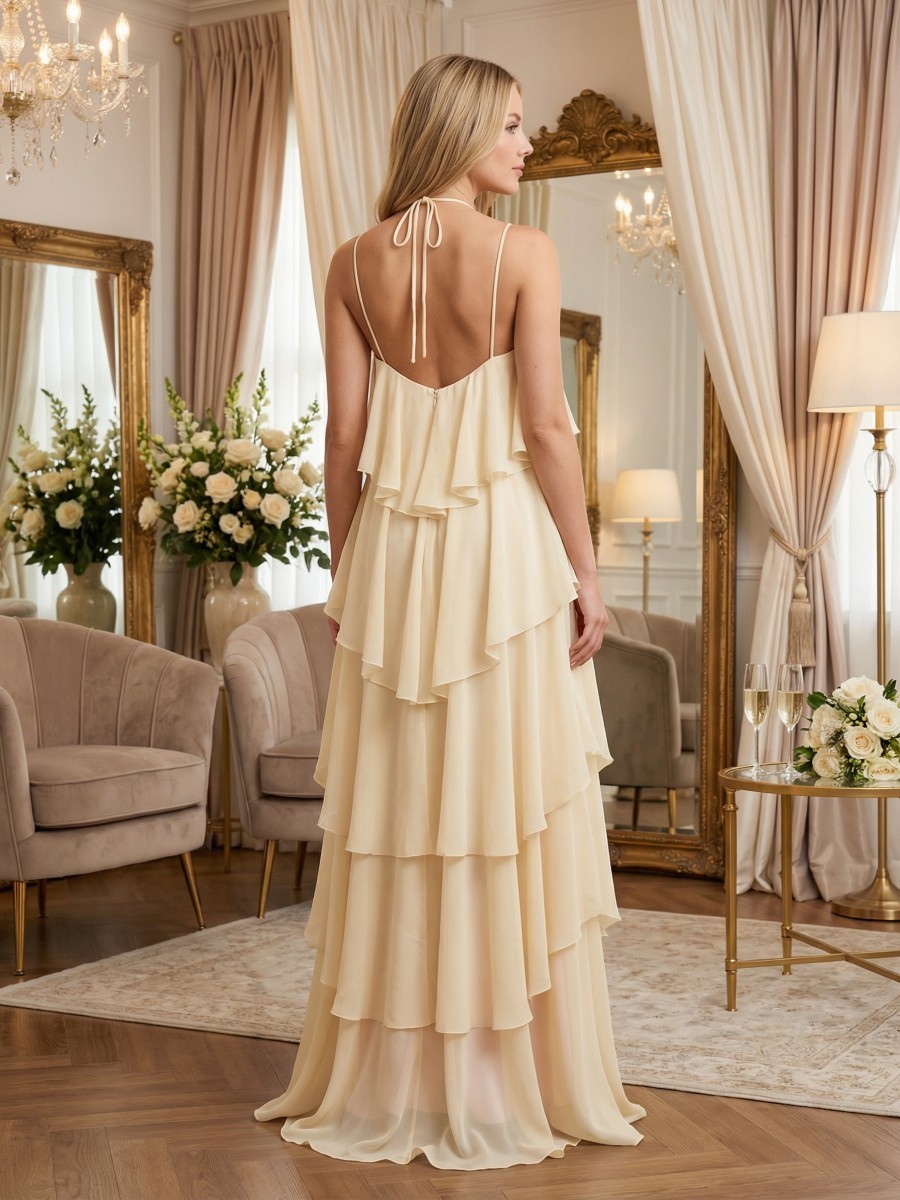 Halter Neck Tiered Chiffon Maxi Dress