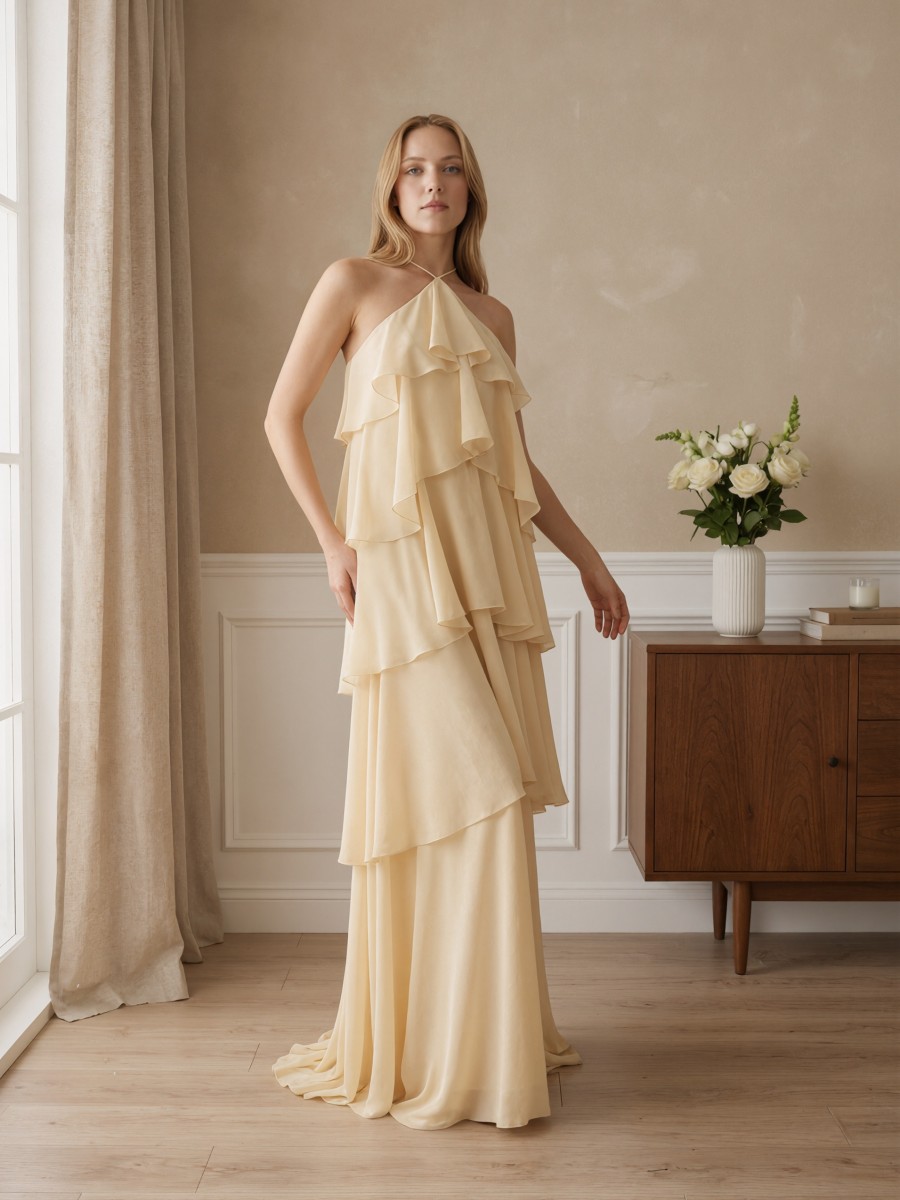 Halter Neck Tiered Chiffon Maxi Dress