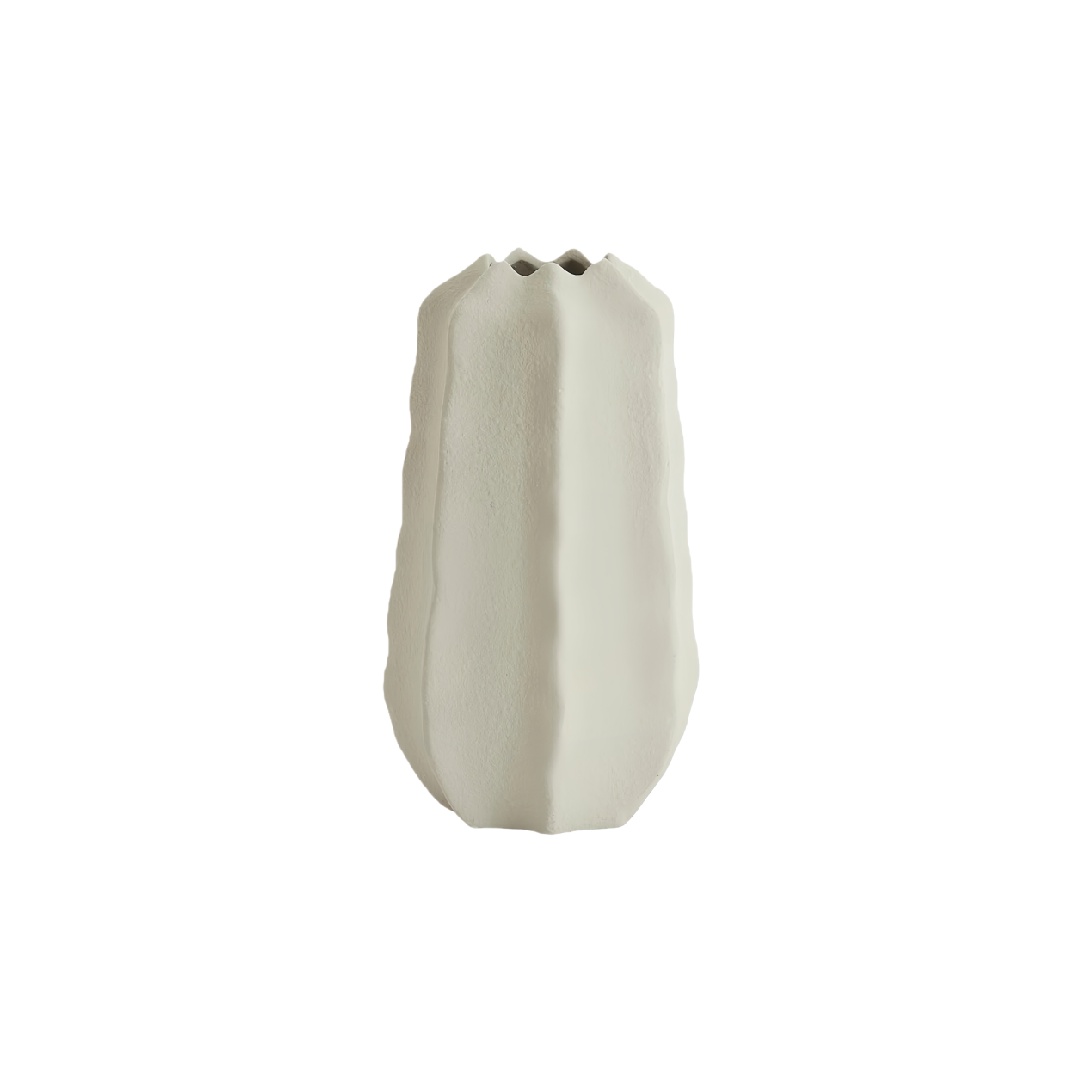 Modern Matte White Vertical Ribbed Ceramic Vase - 9-inch Organic Shape Decorative Pot-lohardware.com