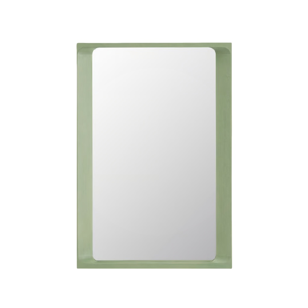 Espejo rectangular de pared con marco de madera pintada verde (24 × 16 in)-sanderssmith.shop
