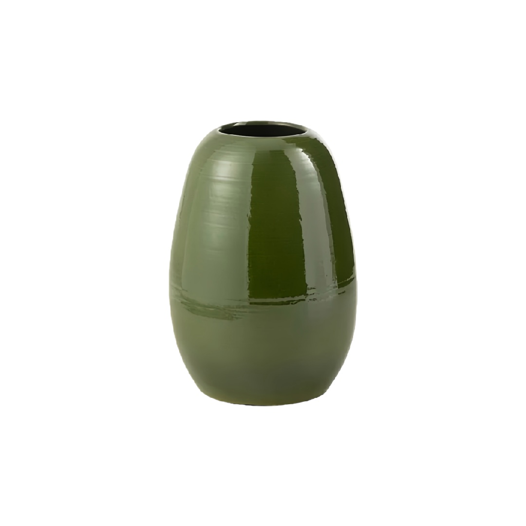 Minimalist Olive Green Glazed Ceramic Vase - Modern Oval Decorative Flower Pot-lohardware.com