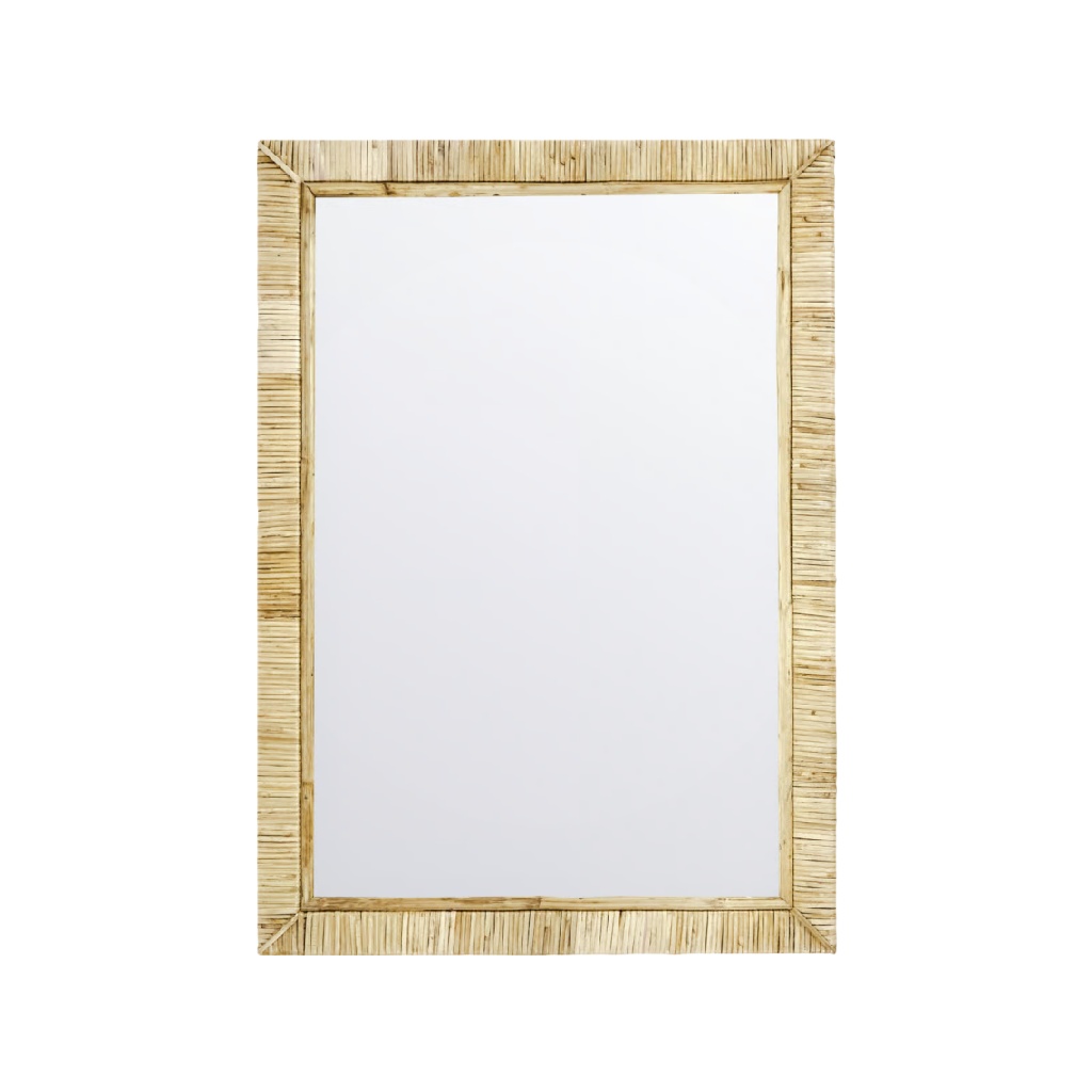 Espejo rectangular de pared con marco de bambú natural (28 × 20 in)-sanderssmith.shop