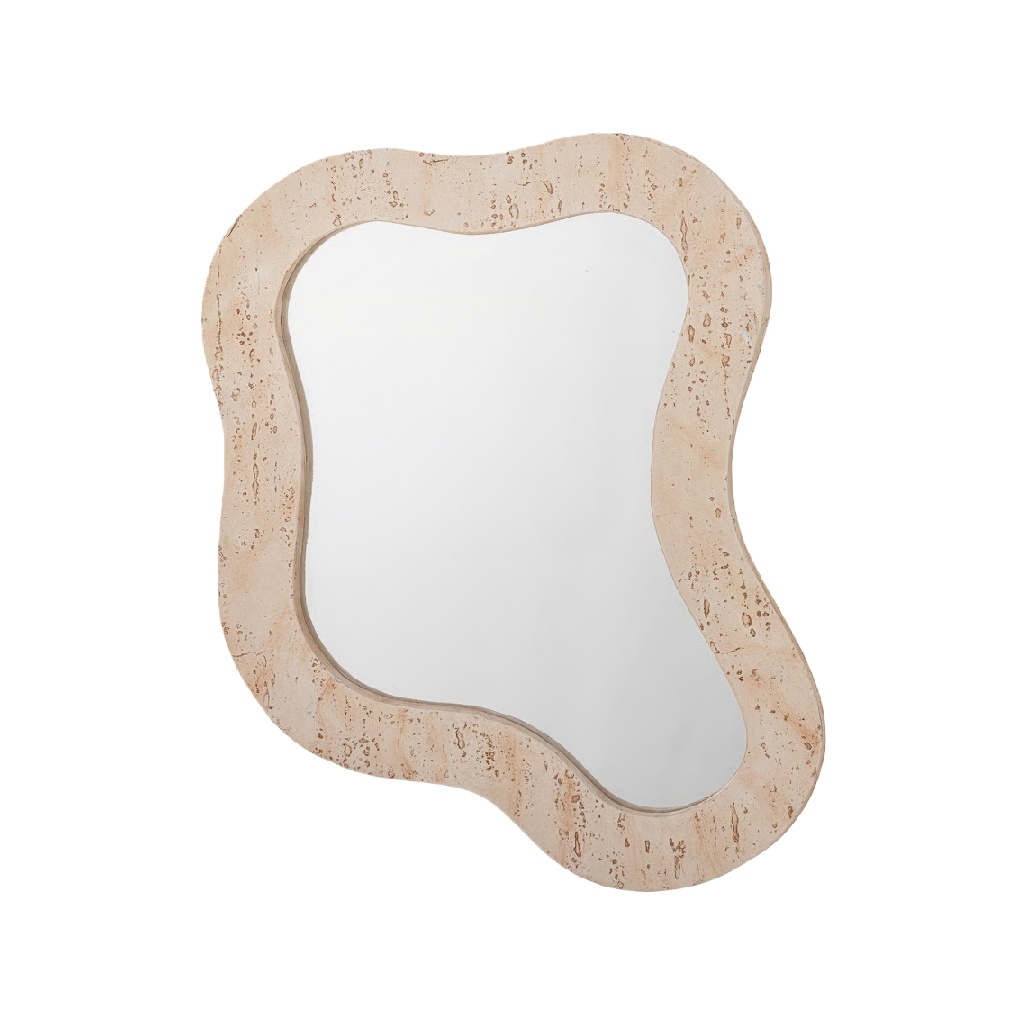 Espejo decorativo de pared orgánico irregular con marco efecto piedra (22 × 18 in)-sanderssmith.shop