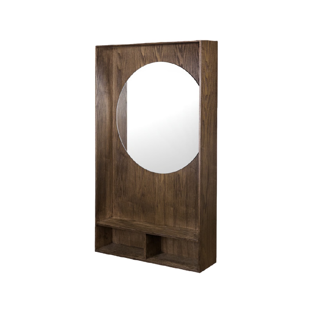 Espejo de pared con estantería integrada de madera oscura (30 × 18 in)-sanderssmith.shop