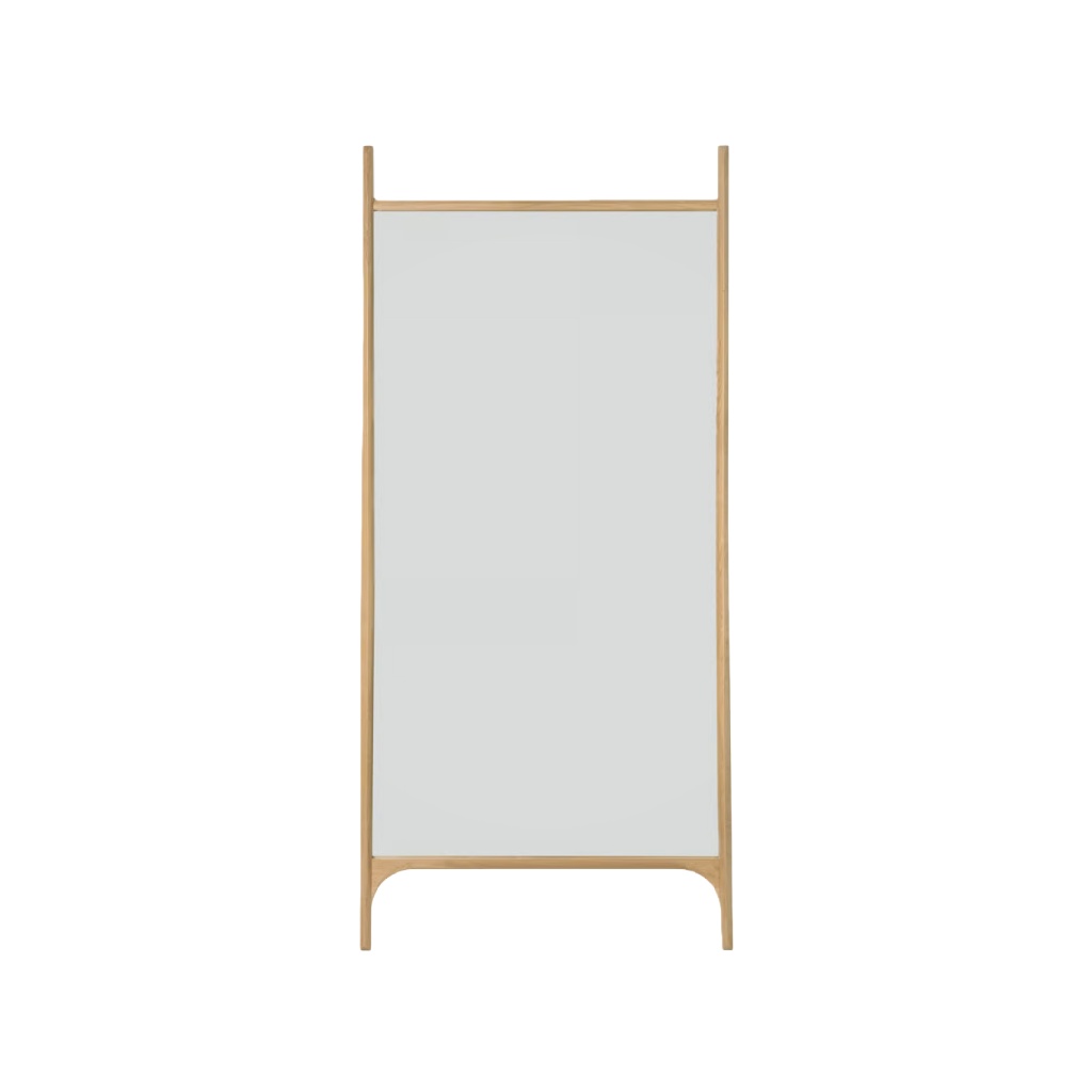 Espejo rectangular vertical de pared con marco de madera natural (63 × 18 in)-sanderssmith.shop