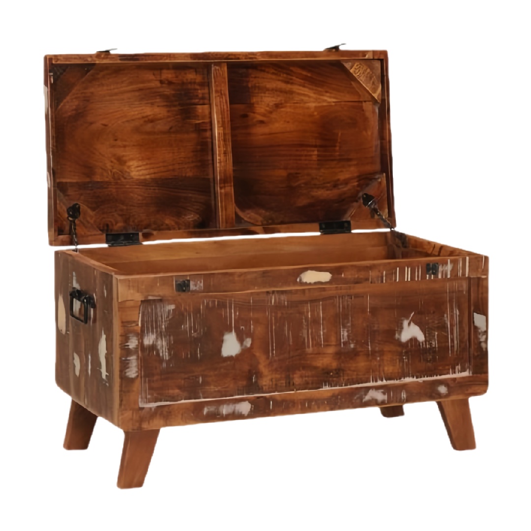 Rustic Wooden Storage Chest with Openable Lid and Side Handles-lohardware.com
