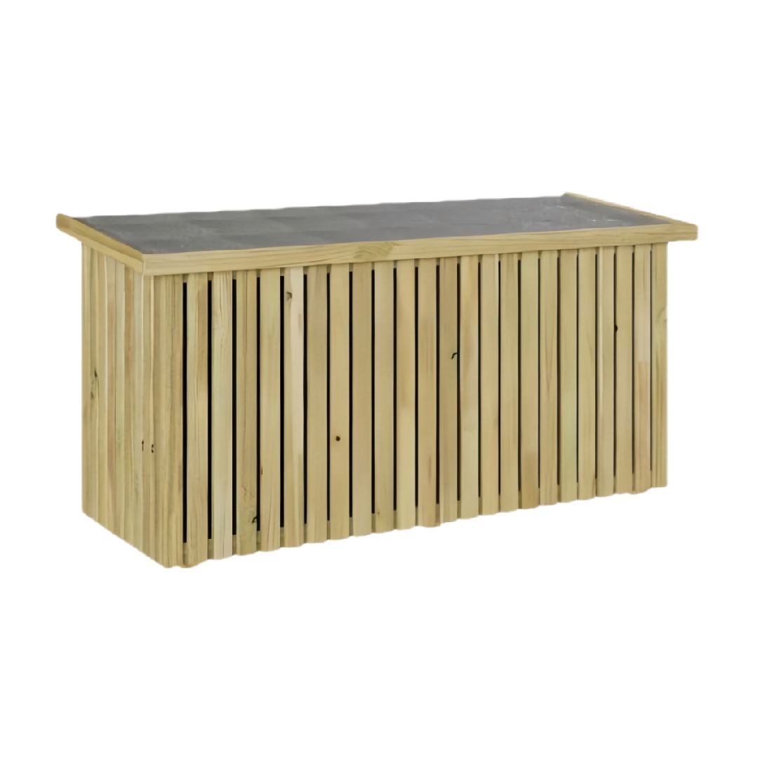 Wooden Storage Chest with Slatted Design and Black Top-lohardware.com