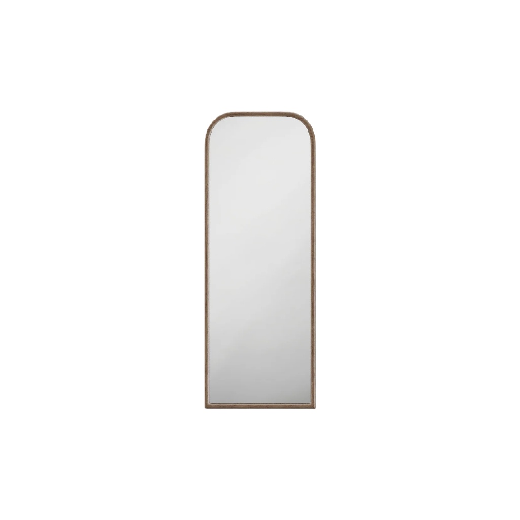 Miroir rectangulaire haut avec bord arrondi et cadre marron clair-adrianwise.shop
