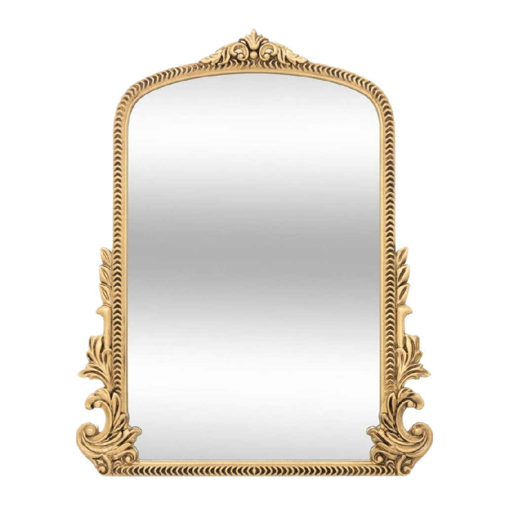 Miroir rectangulaire orné avec cadre baroque doré-adrianwise.shop