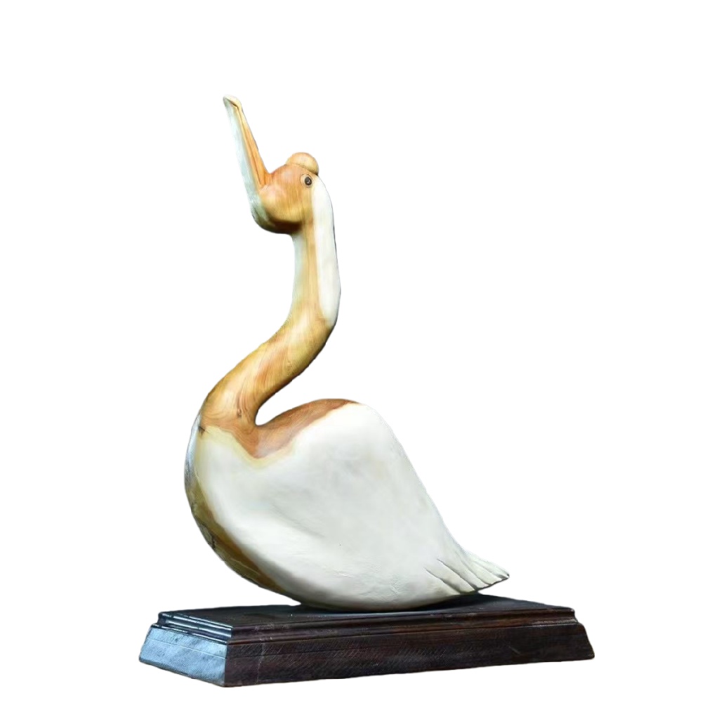 天然木 職人手彫り 木彫像「白鳥」- 室内装飾品・伝統工芸