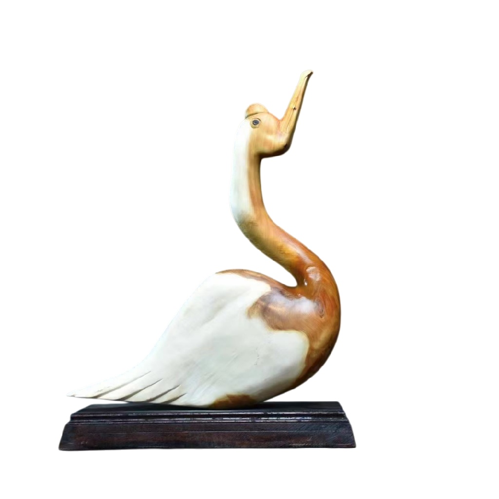 天然木 職人手彫り 木彫像「白鳥」- 室内装飾品・伝統工芸