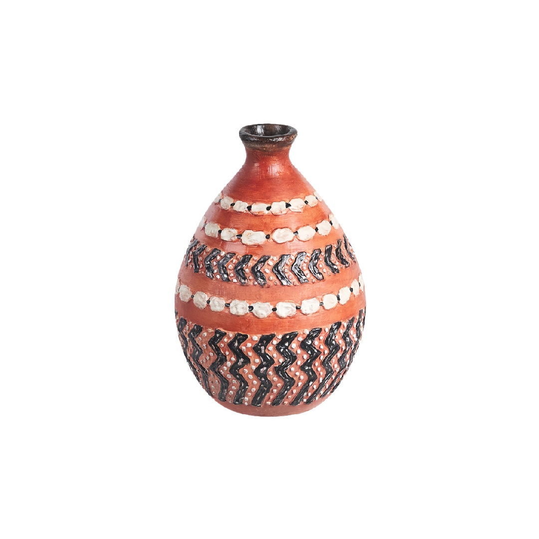Tribal Style Hand-Painted Ceramic Vase - Rustic Terracotta Decorative Vase with Geometric Patterns-dawnandy.shop
