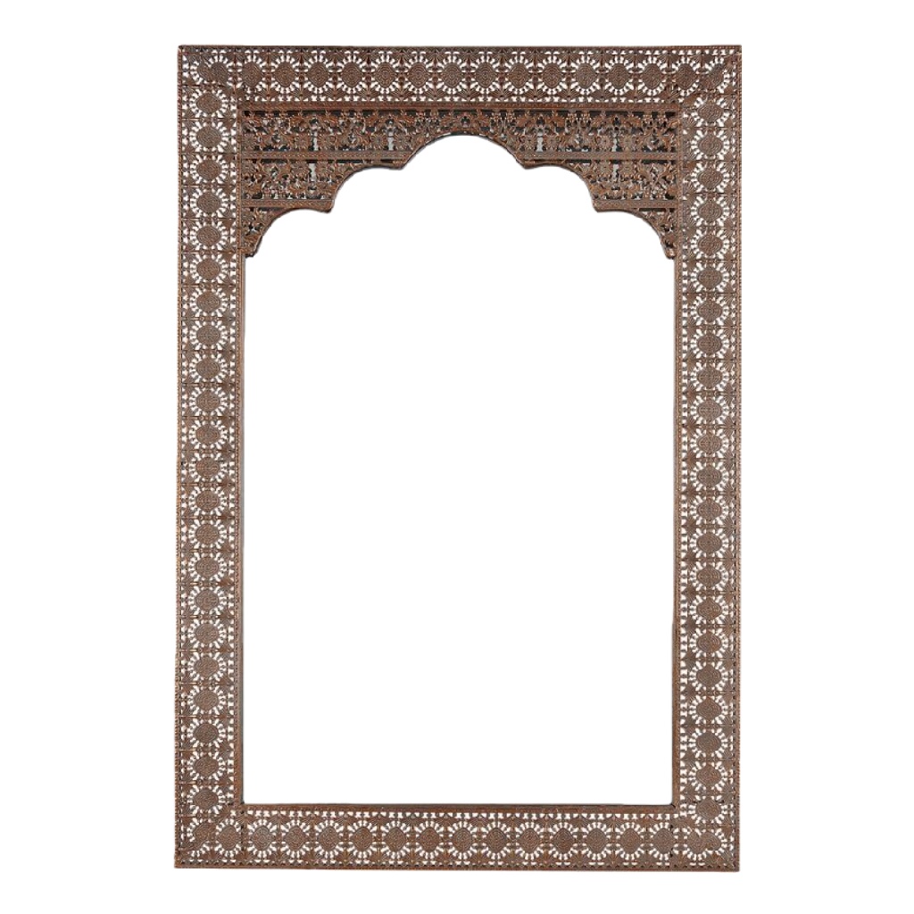 Espejo de pared rectangular con marco tallado estilo oriental-brianpetty.shop