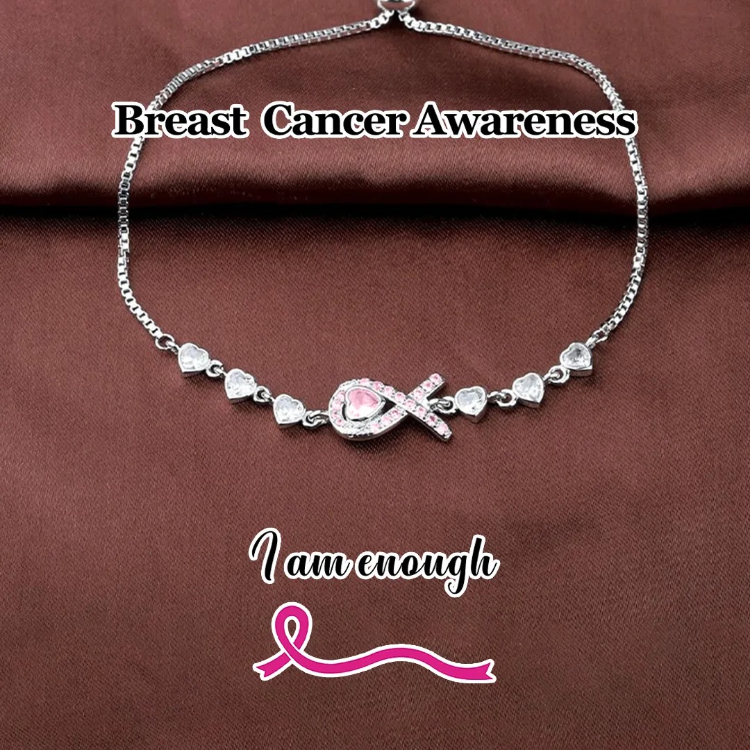 Breast Cancer Awareness-Pink Ribbon Heart Adjustable Bracelet