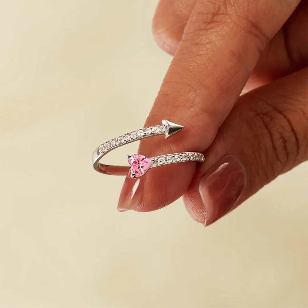 Breast Cancer Awareness-Pink Diamond Heart Open Ring