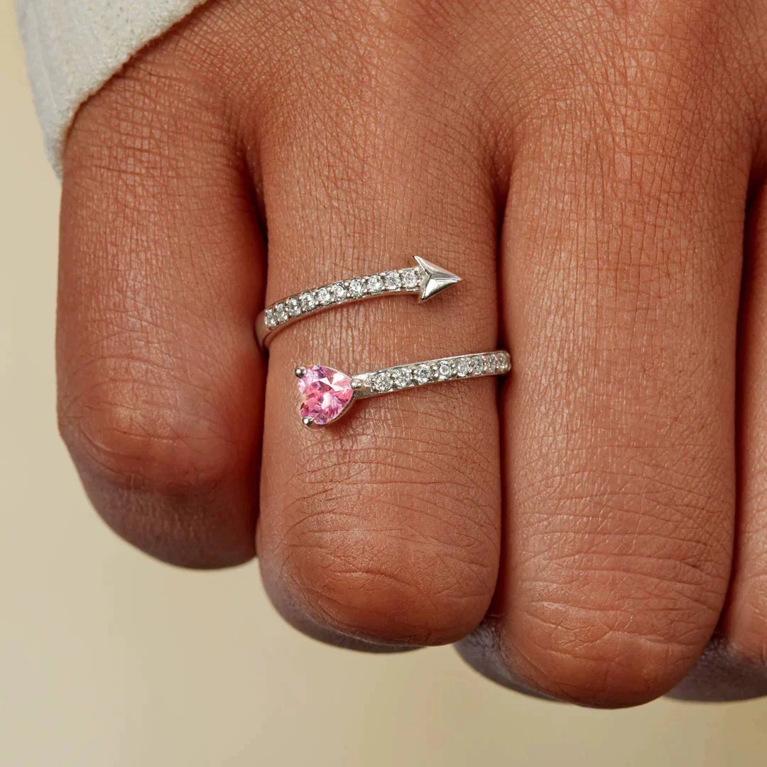 Breast Cancer Awareness-Pink Diamond Heart Open Ring