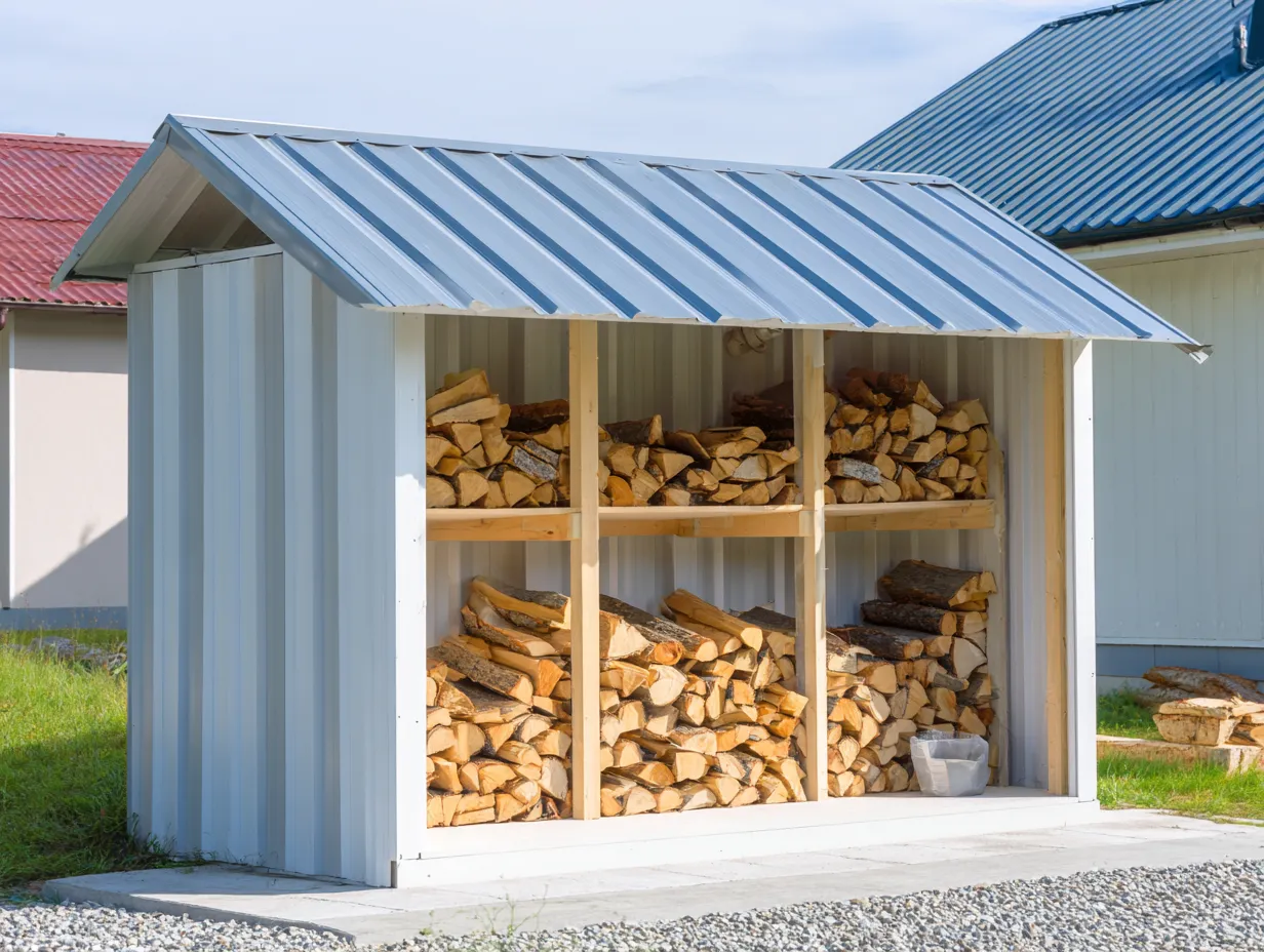 Portalegna - Legno-Metallo - 240x95x180 cm - Bianco-Blu - Stile industriale-Nookgonest