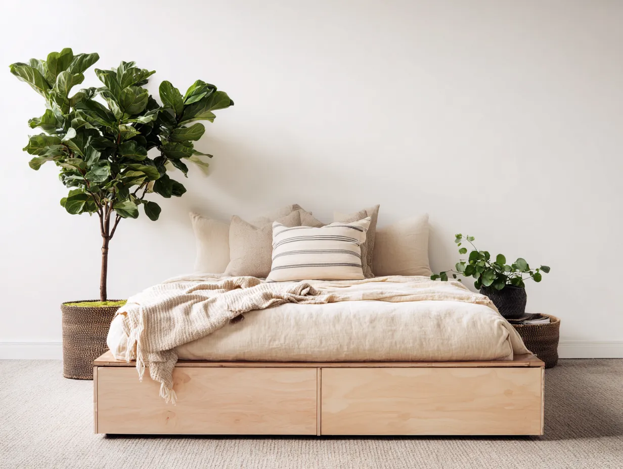 Letto matrimoniale - legno - 208x178x42 cm - naturale - stile minimalista-Nookgonest