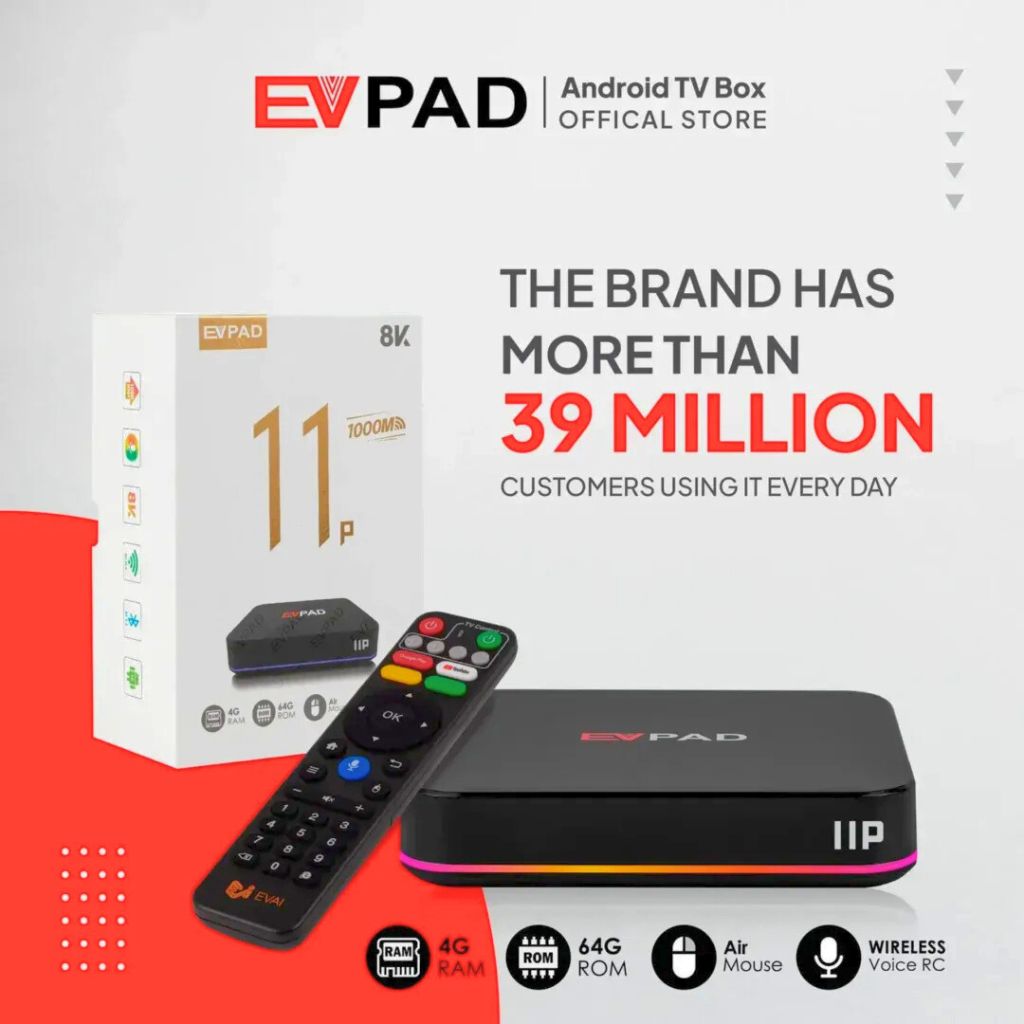 EVPAD 11P Android TV Box — 4GB+64GB, 4K/8K, Global Channels, Lifetime Free