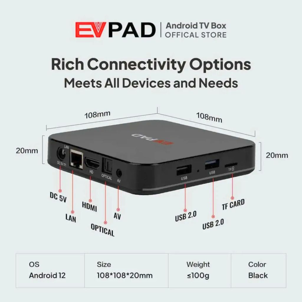 EVPAD 11P Android TV Box — 4GB+64GB, 4K/8K, Global Channels, Lifetime Free