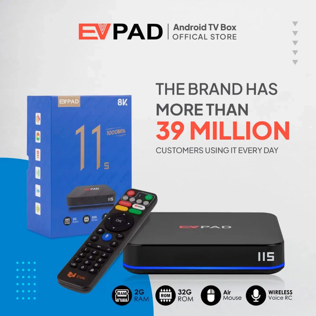 EVPAD 11S Android TV Box – 2GB RAM 32GB Storage WiFi 6 Smart TV Box
